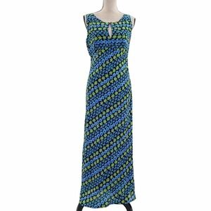 E Spirit De Corp Blue & Floral Floral Striped Split Neck Sleeveless Maxi Dress